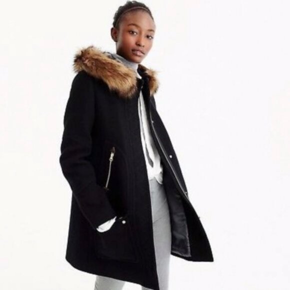 J. Crew Chateau Parka in Italian Stadium-Cloth Wool Black Size 00 - Picture 2 of 10